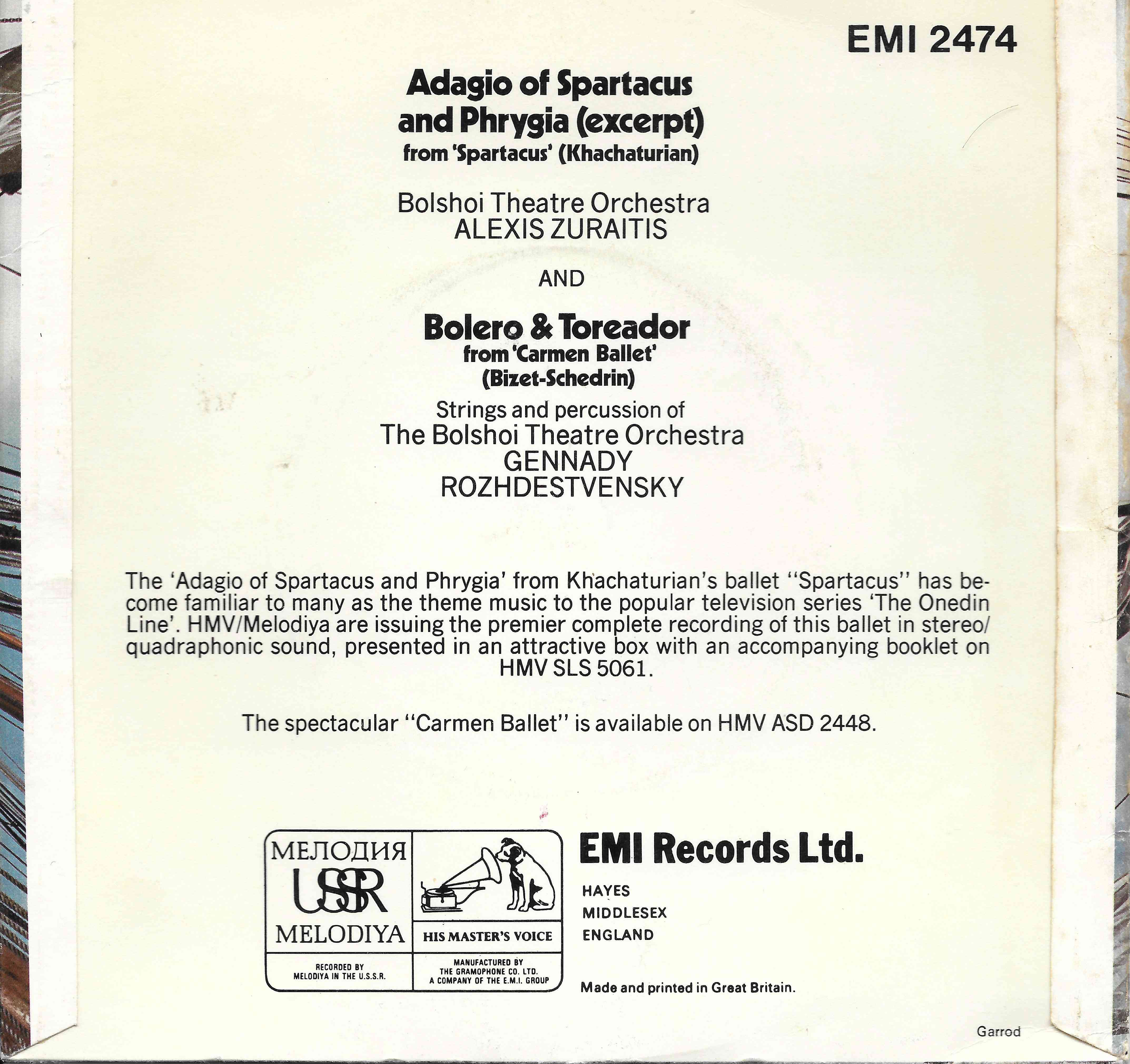 Back cover of EMI 2474